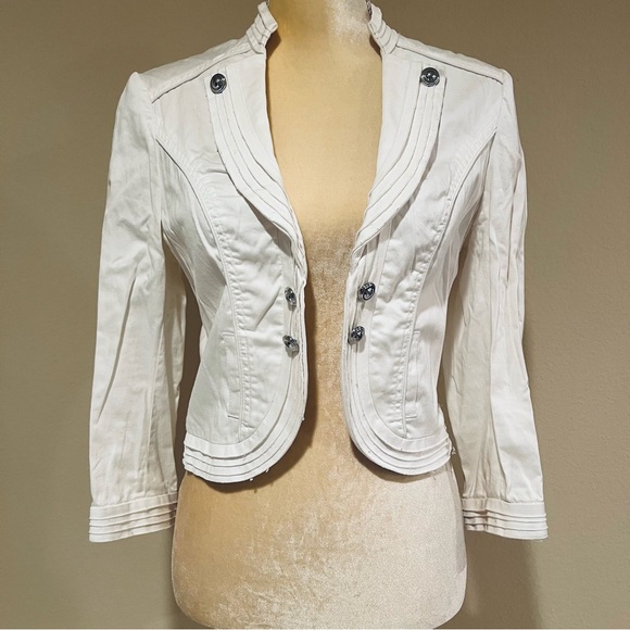 White House Black Market Jackets & Blazers - White House Black Market White Cropped Blazer with Button Accents